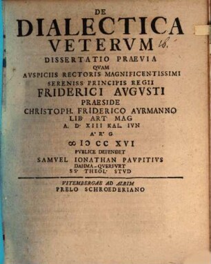 De dialectica veterum dissertatio praevia