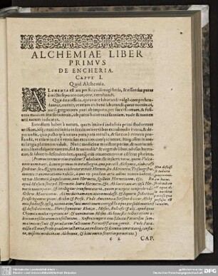 Alchemiae Liber Primus.