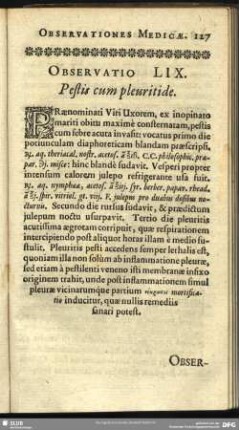 Observatio LIX. Pestis cum pleuritide