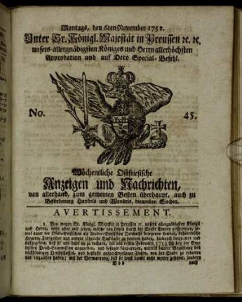 No. 45. Montags, den 6ten November 1752.