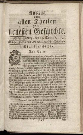L. Nachlese. Coburg, den 13. Decemb. 1752.