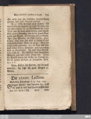 Die LXXXV. Lection. Gehalten Dienstags d. 14. Aug. 1725.