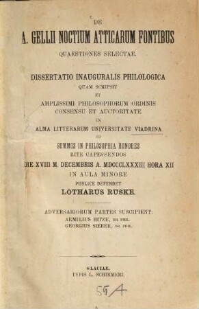 De A. Gellii Noctium Atticarum fontibus quaestiones selectae : (Breslauer Doctordiss.)