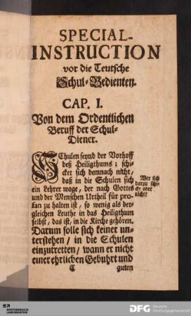 Cap. I. Von dem Ordentlichen Beruff der Schul-Diener.