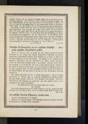 Die russische Front in Ostgalizien durchbrochen.