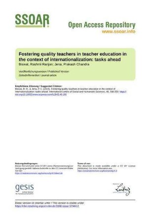 Fostering quality teachers in teacher education in the context of internationalization: tasks ahead