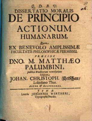 Diss. mor. de principio actionum humanarum