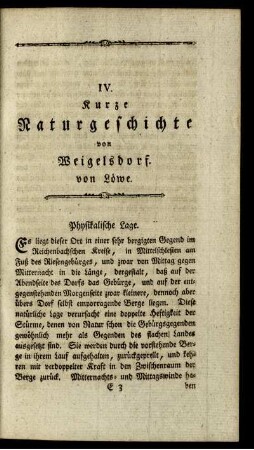IV. Kurze Naturgeschichte von Weigelsdorf.