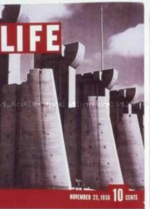 Erste Nummer des US-amerikanischen Magazins "LIFE" mit Titelbild von der Einweihung des Staudamms Fort Peck in Montana und zur Entwicklung der US-Luftwaffe