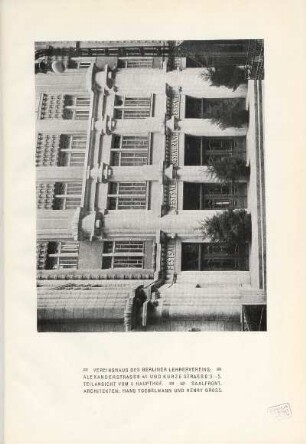 Vereinshaus des Berliner Lehrervereins. Alexanderstrasse 41 und Kurze Strasse 3-5. Teilansicht vom I. Haupthof. Saalfront