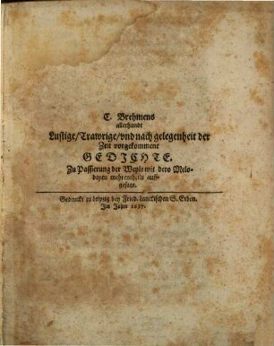 Allerhandt Lustige, Trawrige ... Gedichte
