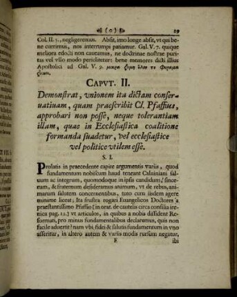 Caput II. Demonstrat, unionem ita dictam conseruatiunam, quam praescribit Cl. Pfaffius, ...