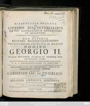 Dissertatio 2: Dissertatio ... De Litteris Reqvisitorialibvs Ex Vsu Romanorvm Antiqviori Et Recentiori