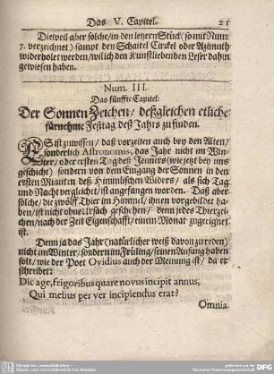 Das fünffte Capitel. Der Sonnen Zeichen/deßgleichen etliche fürnehme Festtag deß Jahrs zu finden.