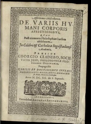 Assertiones miscellaneae, de variis humani corporis affectionibus