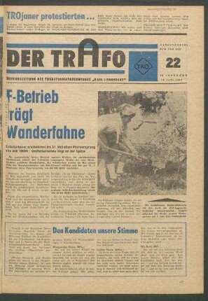 TRO-Betriebszeitung 'Der Trafo'; Nr. 22/1967 (14. Juni 1967 )