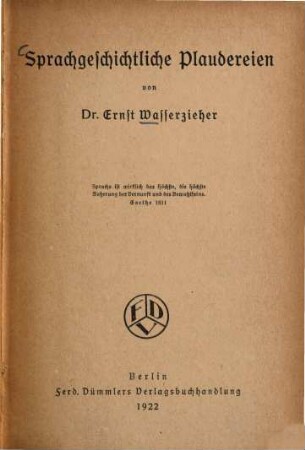 Sprachgeschichtliche Plaudereien