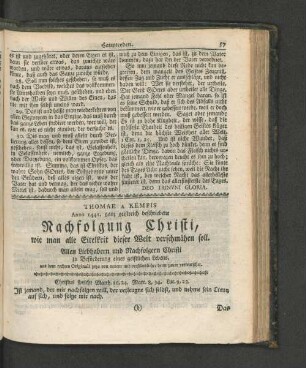 Nachfolgung Christi, wie man alle Eitelkeit dieser Welt verschmähen soll.