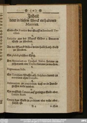 Inhalt derer in diesem Werck enthaltenen Materien.