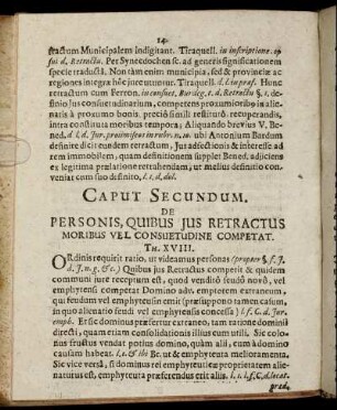 Caput Secundum. De Personis, Quibus Jus Retractus Moribus Vel Consuetudine Competat.