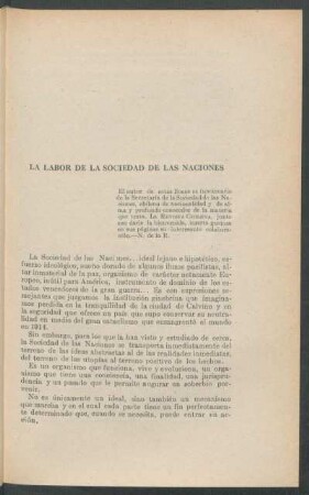 La labor de la Sociedad de las Naciones