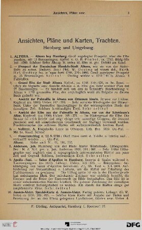 Ansichten, Pläne und Karten, Trachten. Hamburg und Umgebung (Nr. 1-358)