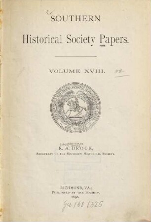 Southern Historical Society papers. 18. 1890