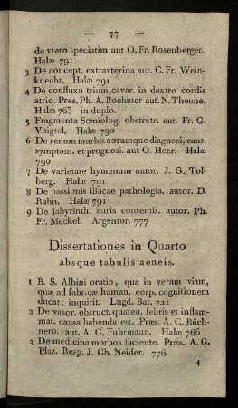 Dissertationes in Quarto absque tabulis aeneis.