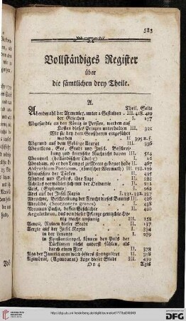 Vollständiges Register über die sämtlichen drey Theile