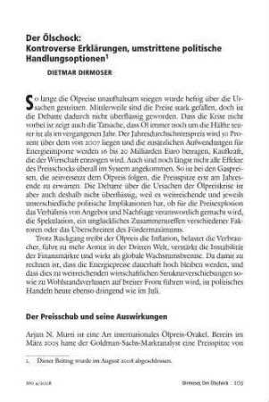 3: Der Ölschock : kontroverse Erklärungen, umstrittene politische Handlungsoptionen