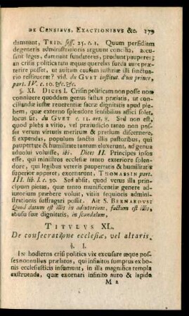 Titulus XL. De consecratione ecclesiae, vel altaris.