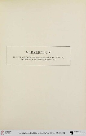 Verzeichnis der zur Versteigerung gelangenen Ölgemälde, Aquarelle und Handzeichnungen (Nr. 1-143)