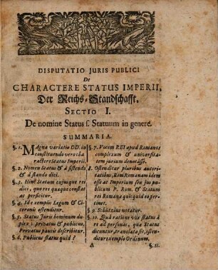 Dissertatio Iuris Publici De Charactere Statuum Imperii, Der Reichs-Standschafft