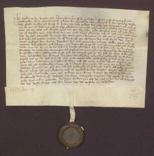 Engelhard von Hirschhorn bekundet, dass Pfalzgraf Ruprecht d. Ä. die Städte Sinsheim und Mosbach um 9.000 Gulden von ihm gelöst hat.