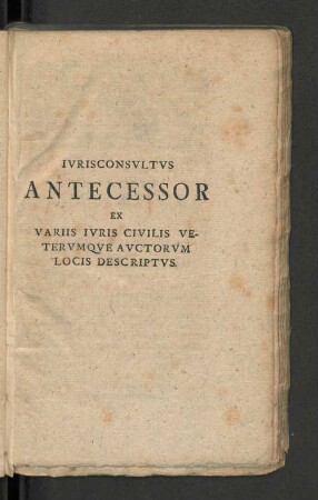 Ivrisconsvltvs Antecessor ...