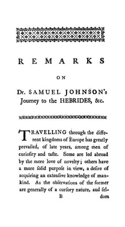 Remarks on Dr. Samuel Johnson's Journey to the Heybrides, &c.