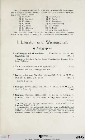 I. Literatur und Wissenschaft (Nr. 1-142)