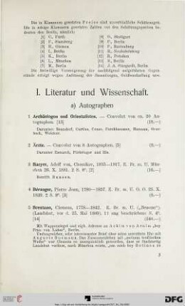 I. Literatur und Wissenschaft (Nr. 1-142)