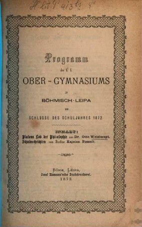 Programm des K.K. Ober-Gymnasiums in Böhm.-Leipa, 1872