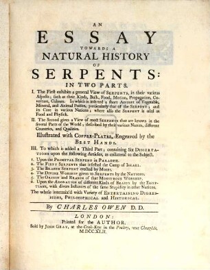 An essay towards a natural history of Serpents