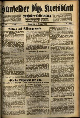 Erste Ausgabe vom Dienstag, den 15. September 1931.