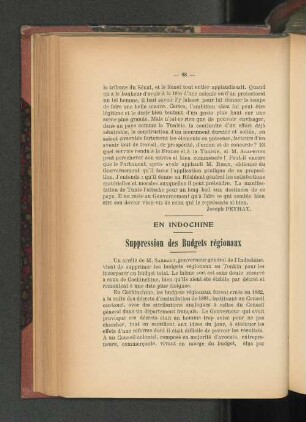 En Indochine. Suppression des Budgets régionaux.