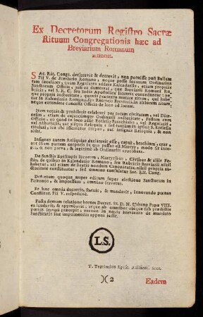 Ex Decretorum Registro Sacrae...