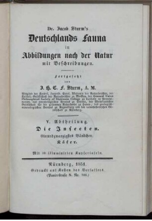 Abth. 5, Bdch. 21: Deutschlands Fauna in Abbildungen nach der Natur mit Beschreibungen. Abth. 5. Deutschlands Insecten. Bdch. 21