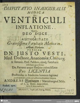 Disputatio Inauguralis Medica De Ventriculi Inflatione