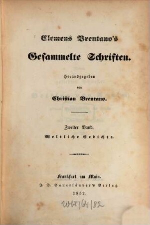 Gesammelte Schriften, 2. Weltliche Gedichte