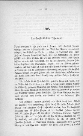 1598. Ein kurfürstliches Testament