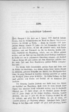 1598. Ein kurfürstliches Testament