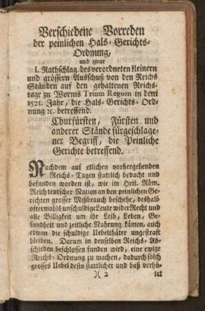 Verschiedene Vorreden der peinlichen Hals-Gerichts-Ordnung