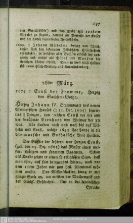 26ter März. 1675 † Ernst der Fromme, Herzog von Sachsen-Gotha